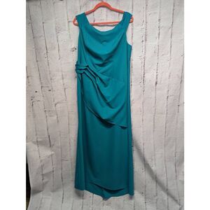 Eliza J Maxi Dress Illusion Tuck Front Gown‎ In Teal Sz 14W NWT ***